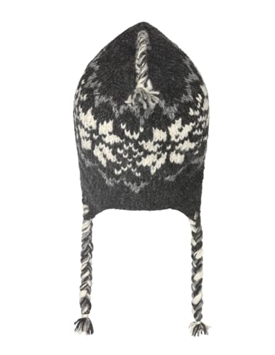THE COLLECTION ROYAL Woolen Fleece Lined Fair Isle Knitted String Ear Flap Beanie Sherpa Christmas Beanie Hat - color: Grey