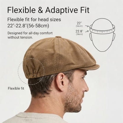 ZLYC Newsboy Cap for Men Summer Flat Cap Lightweight Beret Hat - color: Washed Denim Khaki