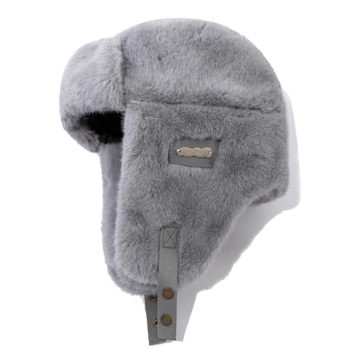 Fluffy Trapper Hats Winter Cozy Plush Ushanka Russian Hat Windproof Ski Hat Pilot Aviator Cap Cold Weather Hat - color: Mg-lfmyymrtb27-grey