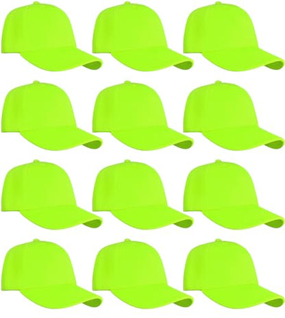 Falari Wholesale Bulk Lot 12-Pack Baseball Cap Adjustable Size Plain Blank Solid Color - color: Neon Green
