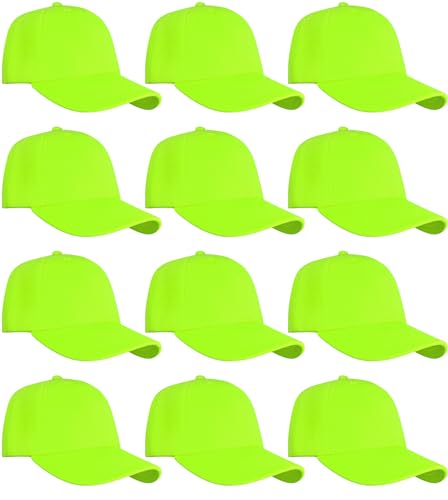 Falari Wholesale Bulk Lot 12-Pack Baseball Cap Adjustable Size Plain Blank Solid Color - color: Neon Green