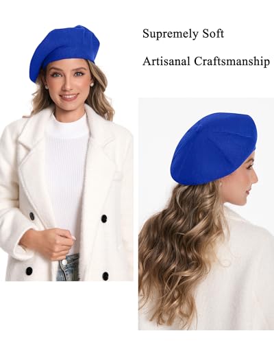 Women's Knitted Beret, French Style Double Layer Winter Autumn Warm and Soft Beanie Hat Cap - color: Royal Blue