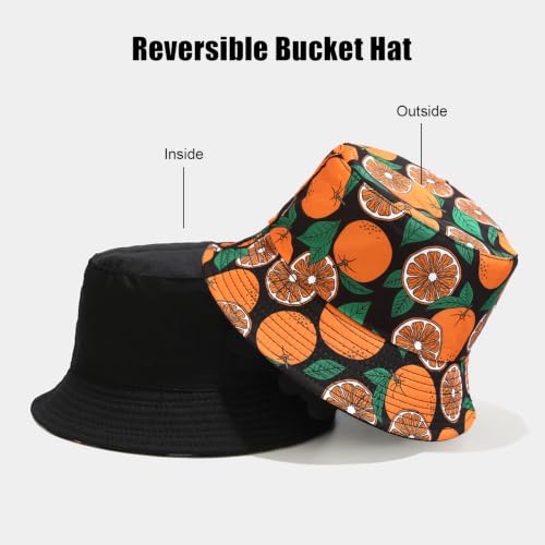 Bucket Hat for Women Men, Cotton Reversible Double Side Wear Sun Hats Beach Fisherman Hat - color: Orange