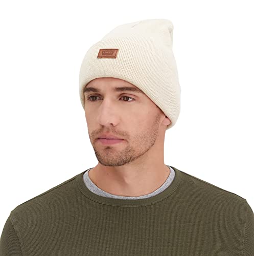 Levi's Mens All-Season Hero Beanie Soft Knit Cuffed Winter Hat, Warm & Comfortable Everyday Style - color: Cream Solid