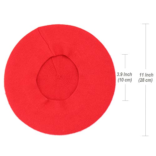 Wheebo Reversible Solid Color French Beret Hat for Women and Girls - color: Red