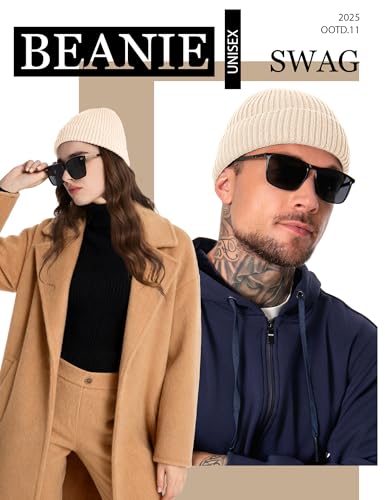 Fleece Lined Wool Short Fisherman Beanie Men Women Cuff Winter Hat - color: 1pc-beige