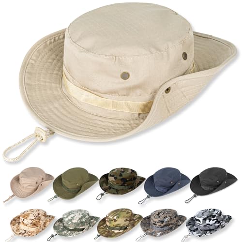 Sun Hats for Men Women Bucket Hat UPF 50+ Boonie Fishing Safari Hat - color: Beige