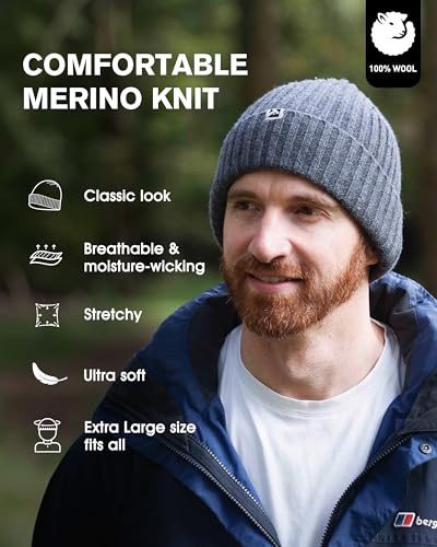 TOP-EX PolarWool™ L/XL/XXL 100% Merino Wool Beanie Fleece Lined Hat Watch Cap for Cold Weather Winter Warm - color: Grey, size: Large