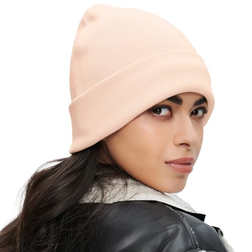 100% Cotton Beanie for Women Men Soft Knit Beanies Warm Winter Hat - color: Light Pink