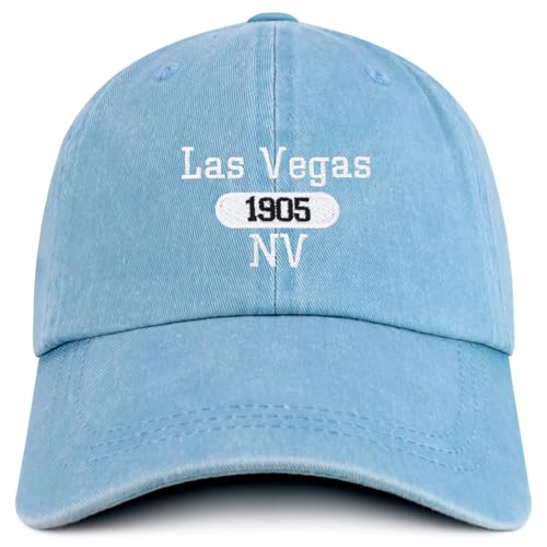 Trendy Apparel Shop Las Vegas Est.1905 Embroidered Pigment Dyed Cotton Baseball Cap - color: Light Blue