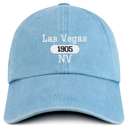 Trendy Apparel Shop Las Vegas Est.1905 Embroidered Pigment Dyed Cotton Baseball Cap - color: Light Blue