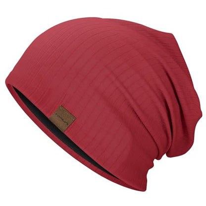 HAMUNI Slouchy Beanie for Men Women Soft Lightweight Chemo Headwear - color: Wine Red
