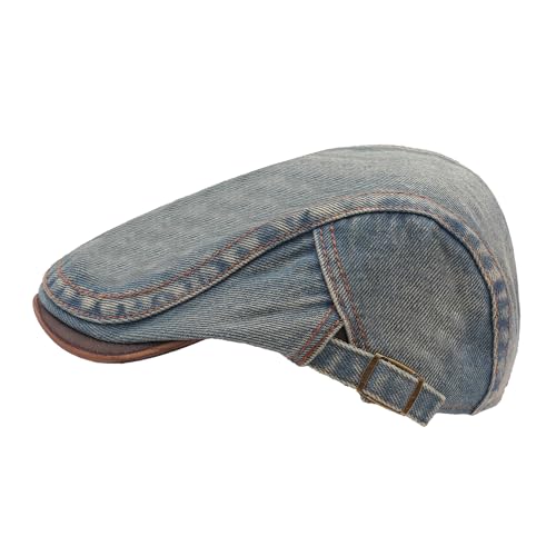 ZLYC Men Cotton Flat Cap Summer Scally Newsboy Beret Driver Hat - color: Denim Faded Blue