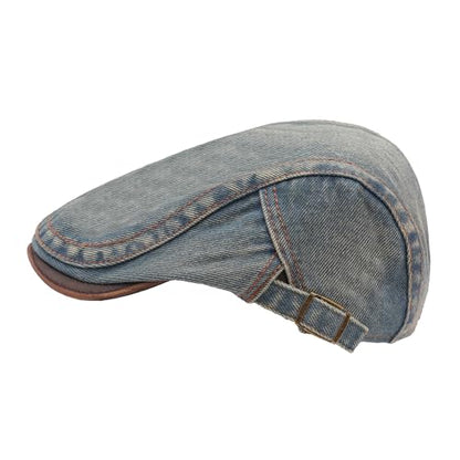 ZLYC Men Cotton Flat Cap Summer Scally Newsboy Beret Driver Hat - color: Denim Faded Blue
