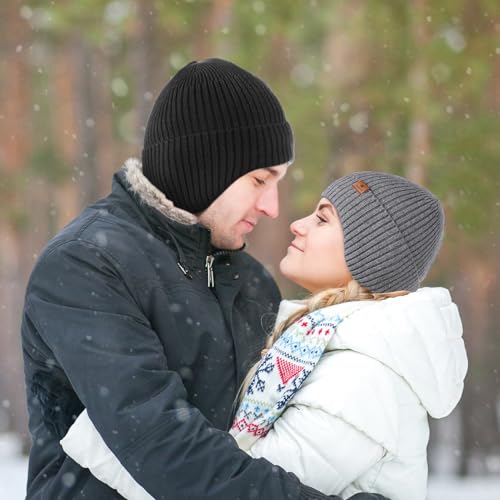 Ocatoma Winter Beanie with Earflap for Men Women Knit Hat Outdoor Unisex - color: Lp Black
