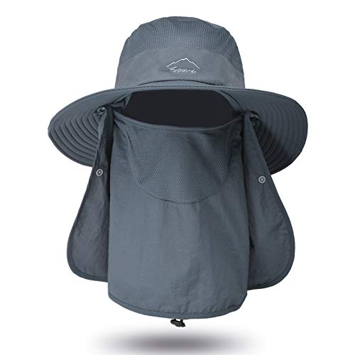 Fishing Hat for Men Sun Protection Hat with Removable Neck Flap Face Cover - color: Dark Grey