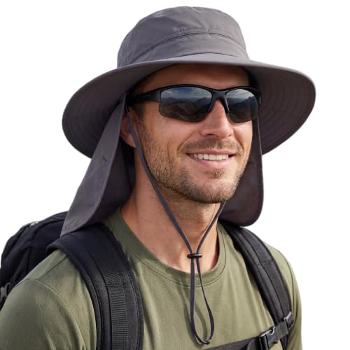 Connectyle Wide Brim Sun Hat for Men Women UPF 50+ Breathable Fishing Hat with Neck Flap Outdoor Hiking Safari Bucket Hats - color: Dark Grey