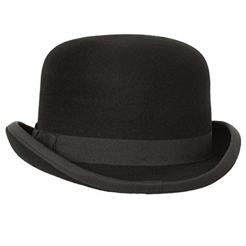 9th Street Fleming Firm Felt Derby Bowler Hat 100% Wool (Black, Large (fits 7 1/4 to 7 3/8))