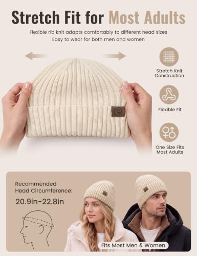 Durio Unisex Silk Lined Beanie Double Layered Winter Hats - color: Beige