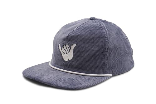 Rather Be Club Rather Be Shaka Corduroy Rope Hat – Unisex Vintage Surf Cap with Embroidered Shaka Hand – Adjustable Metal Buckle Strap Grey