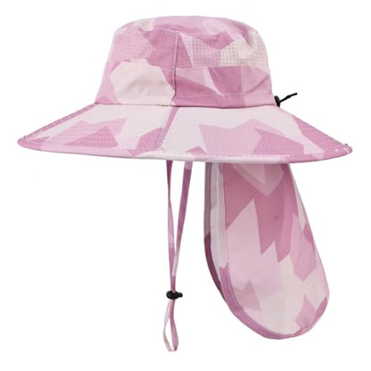 ZOORON Sun Hats for Men Women with Neck Flap Fishing UPF 50+ UV Protection - color: Camo Pink