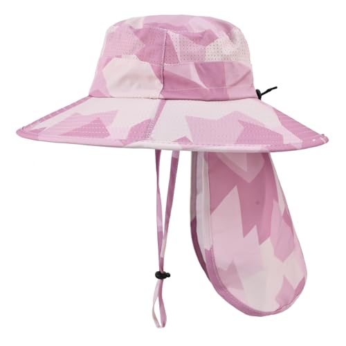 ZOORON Sun Hats for Men Women with Neck Flap Fishing UPF 50+ UV Protection - color: Camo Pink