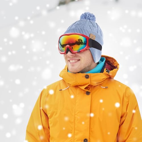 Ocatoma Winter Beanie with Earflap for Men Women Warm Knit hat Fleece Lined - color: Beige