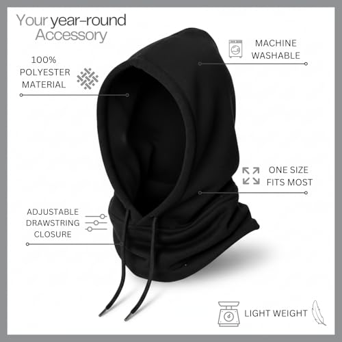 Unisex Sporty Snood Hat with drawstring Hood Scarf Neck Warmer Winter Balaclava Hood - color: Black
