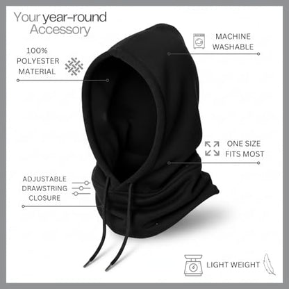 Unisex Sporty Snood Hat with drawstring Hood Scarf Neck Warmer Winter Balaclava Hood - color: Black