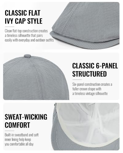 CLAPE Lightweight Breathable Flat Hat, Water-Resistant Newsboy Cap - color: Nb2609-gray