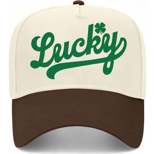 Lucky Cursive Hat | Premium Adjustable Snapback Baseball Trucker Hats for Men & Women - color: Brown/Natural