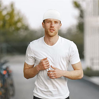 6 Pcs Skull Cap Sweat Wicking Helmet Liner Breathable Cycling Beanie Running Sports Hat Cooling Head Wraps for Men - color: White Pack