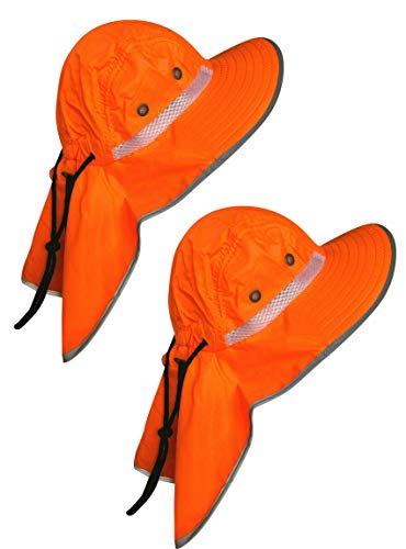 Men High Visibility Sun Hat with Neck Flap Wide Brim Boonie Hat Bucket Cap Packable Adjustable - color: 2pcs Neon Orange