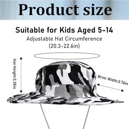 Kids Sun Hats for Boys Girls Bucket Hat UPF 50+ UV Protection Safari Hat Lightweight & Breathable Boonie Hat - color: 1 Pack-gray Camo