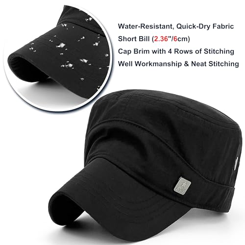 Loneshark Water Resistant Military Hat Quick Dry Cadet Cap Army Flat Top - color: Square-logo-black