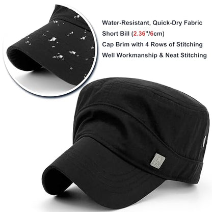 Loneshark Water Resistant Military Hat Quick Dry Cadet Cap Army Flat Top - color: Square-logo-black