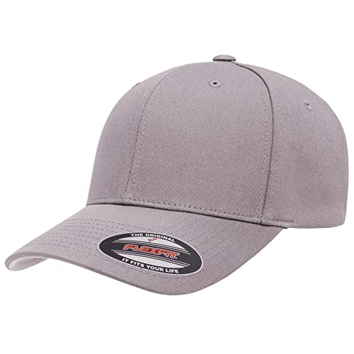 Flexfit 5001 Standard Cotton Twill 6-Panel Fitted Baseball Cap - color: Grey, size: Large-X-Large