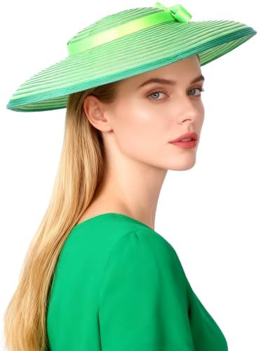 Vintage Fascinators Pillbox Hat for Women Straw Fedora Wide Brim Ladies Church Sinamay Derby Hats - color: Green