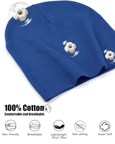 vidsel 100% Cotton Slouchy Beanie for Women Men, Thin Beanies Winter Hat - color: Blue