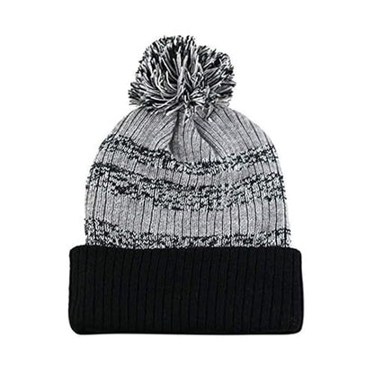 Winter Knit Beanie Hat with Pom Pom – Warm Cuffed Slouch Ski Cap for Men & Women - color: 3.black/Grey