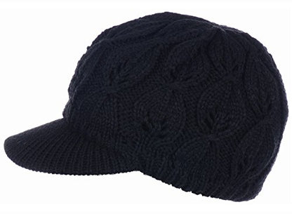 BYOS Womens Winter Chic Cable Warm Fleece Lined Crochet Knit Hat W/Visor Newsboy Cabbie Cap - color: Leafy Black