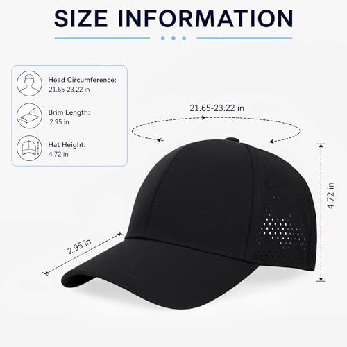 Quick Dry Baseball Cap Curved Brim Snapback Hat Mesh for Men Women - color: Black