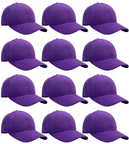 Falari Wholesale Bulk Lot 12-Pack Baseball Cap Adjustable Size Plain Blank Solid Color - color: Purple