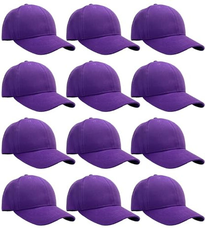 Falari Wholesale Bulk Lot 12-Pack Baseball Cap Adjustable Size Plain Blank Solid Color - color: Purple