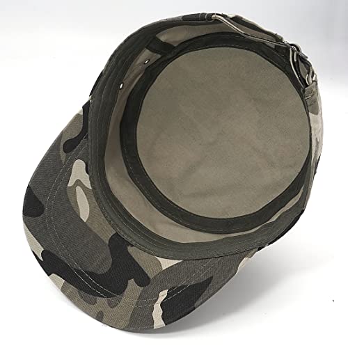 Unisex Cadet Army Cap Adjustable Flat Top Cap Washed Cotton Military Hat Baseball Cap - color: Camo