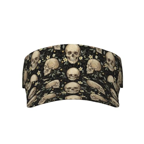 Unisex Adjustable Sports Sun Visor - color: Floral Skull