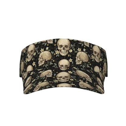 Unisex Adjustable Sports Sun Visor - color: Floral Skull