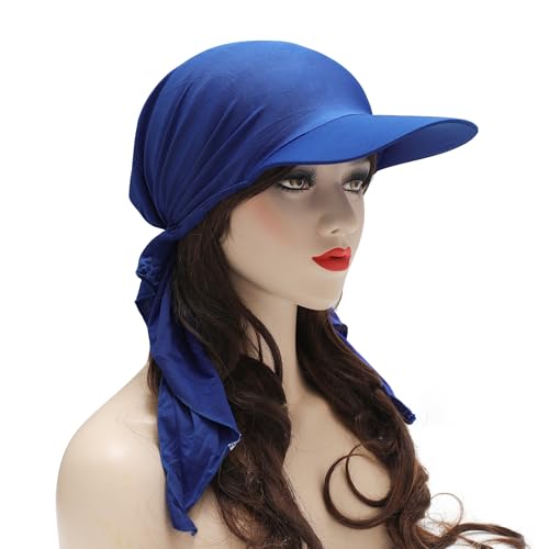 ZLYC Chemo Headwear for Women Brim Visor Head Scarf Pre Tied Headwraps Lightweight Skull Cap - color: Solid Royal Blue