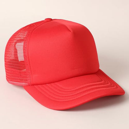 MIRMARU 5 Panels Blank Foam Front Two Tone Solid Trucker Mesh Back Baseball Cap with Adjustable Snapback Strap - color: Solid-red