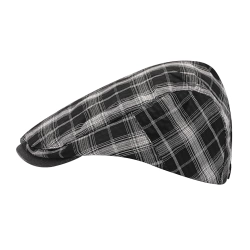 ZLYC Men Summer Flat Cap Scally Ivy Gatsby Newsboy Beret Driver Hat - color: Plaid Black
